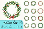 Watercolor Evergreen Wreath Clipart, an Illustration by CrexoraLab (Thumbnail 1 of 5)