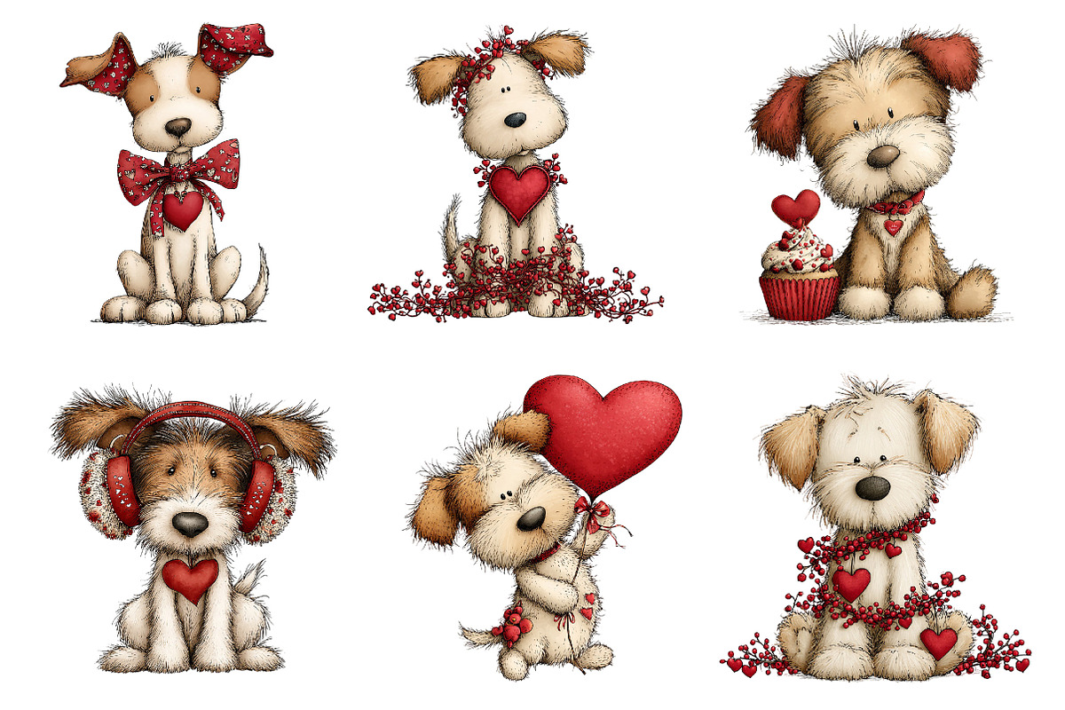 Quirky Valentines Dogs Clipart, an Illustration by Dream Creation (Photo 2 of 6)