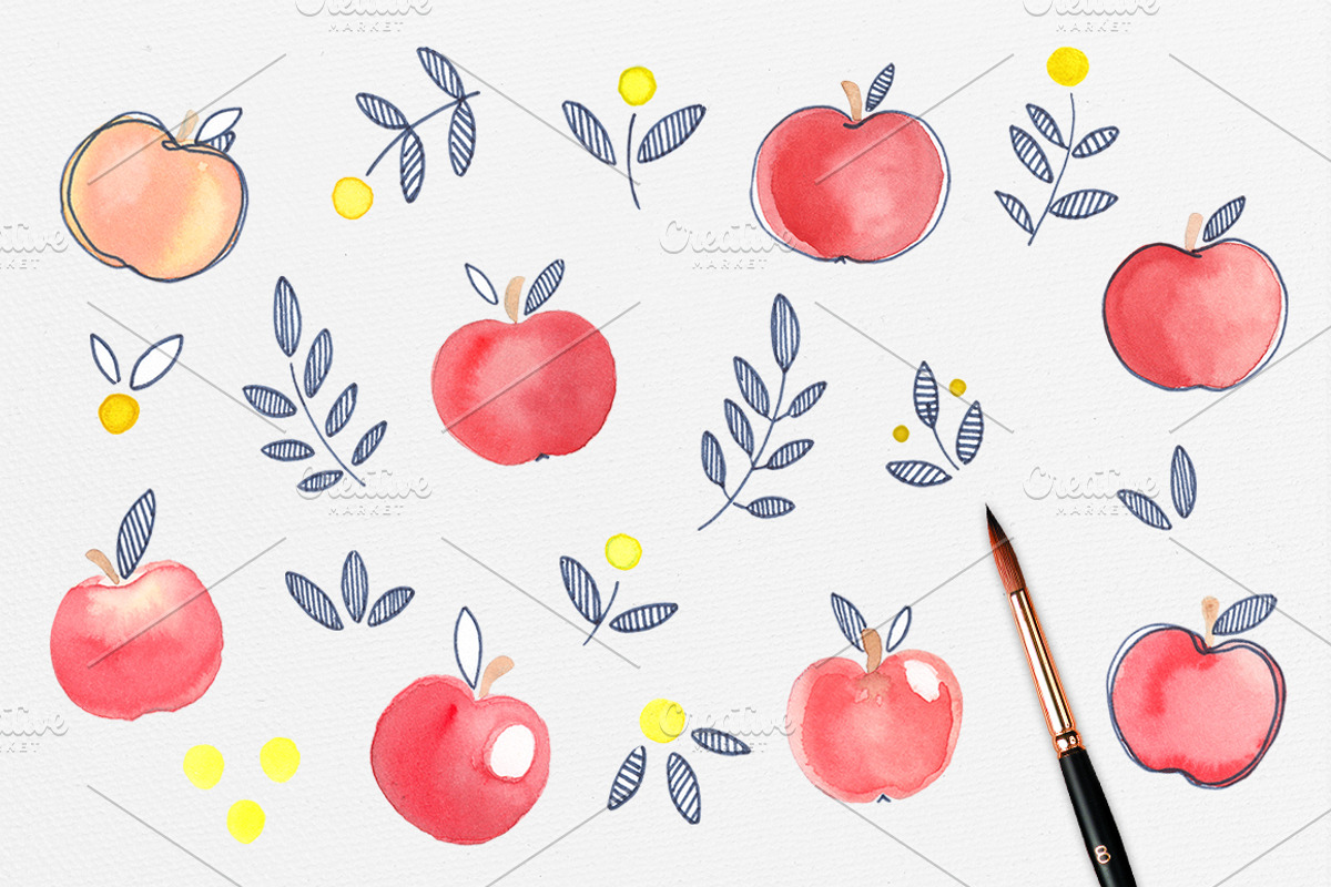 Apple Blossom Watercolor Set, a Pattern Graphic by Petite Salade (Photo 3 of 3)