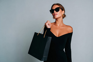 Beautiful woman holding shopping bag after shopping, a Person Photo by AlyaAnd