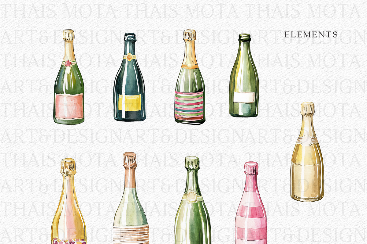 Champagne Party-Watercolor Champagne, a Decorative Illustration by ThaismotaCreativeCo (Photo 2 of 4)