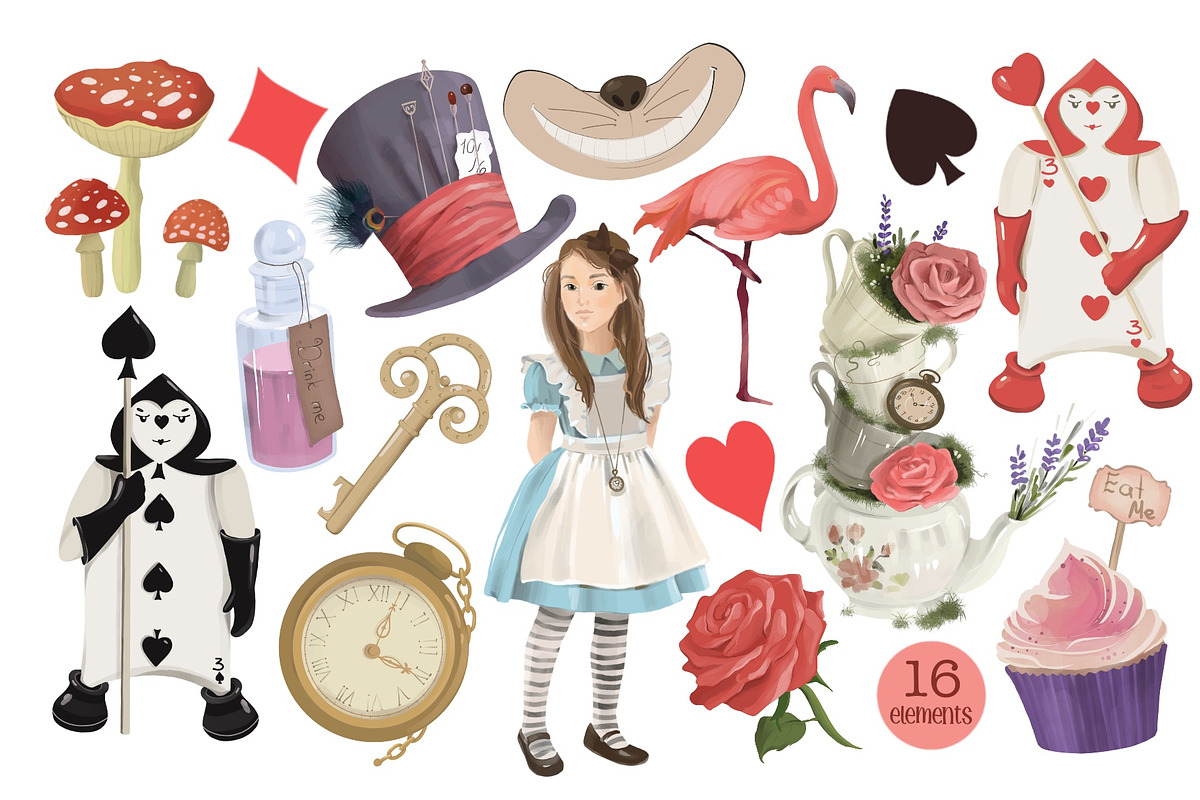 Alice in Wonderland Clipart, a Person Illustration by ArtGiftsStudio (Photo 3 of 5)
