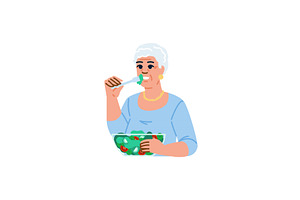 Elderly woman enjoying fresh salad, a Food Illustration by pikepicture