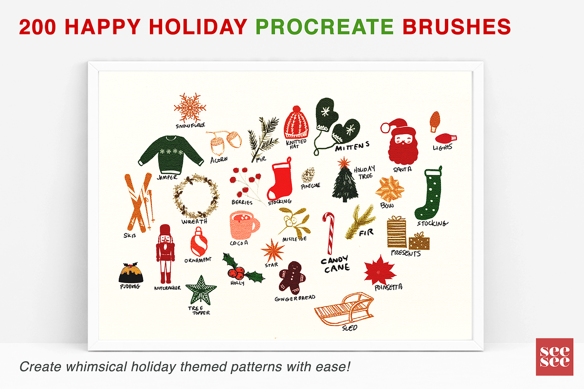 200 Happy Holiday Procreate Brushes, a Brush Add-On by CC CREATIVE CO (Photo 1 of 16)