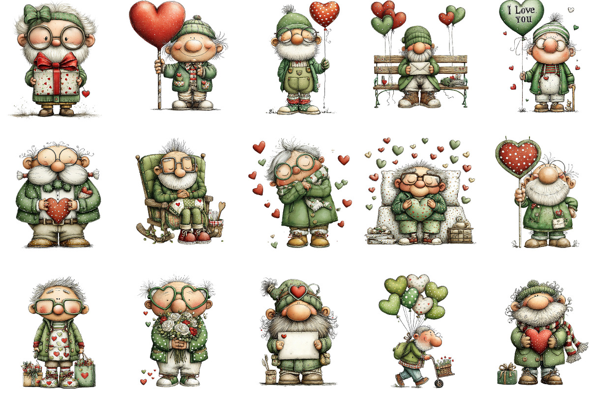 Whimsical Valentine Grandpa Clipart, an Illustration by Designking (Photo 2 of 5)