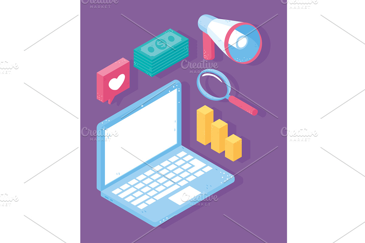 laptop digital marketing, a Technology Illustration by studiogstock