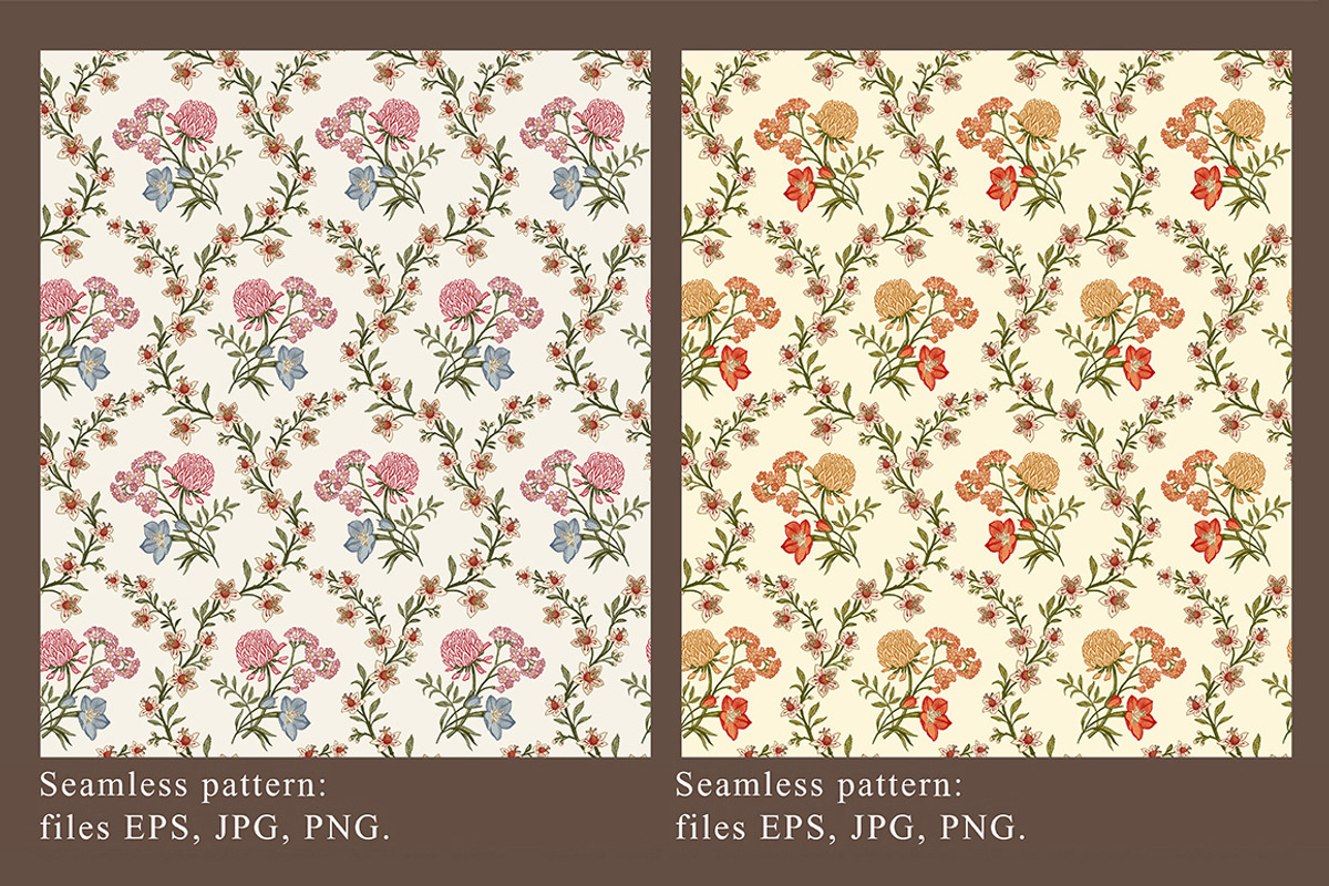 Seamless Set Flowers Clover Pattern, a Pattern Graphic by Vintage (Photo 2 of 13)