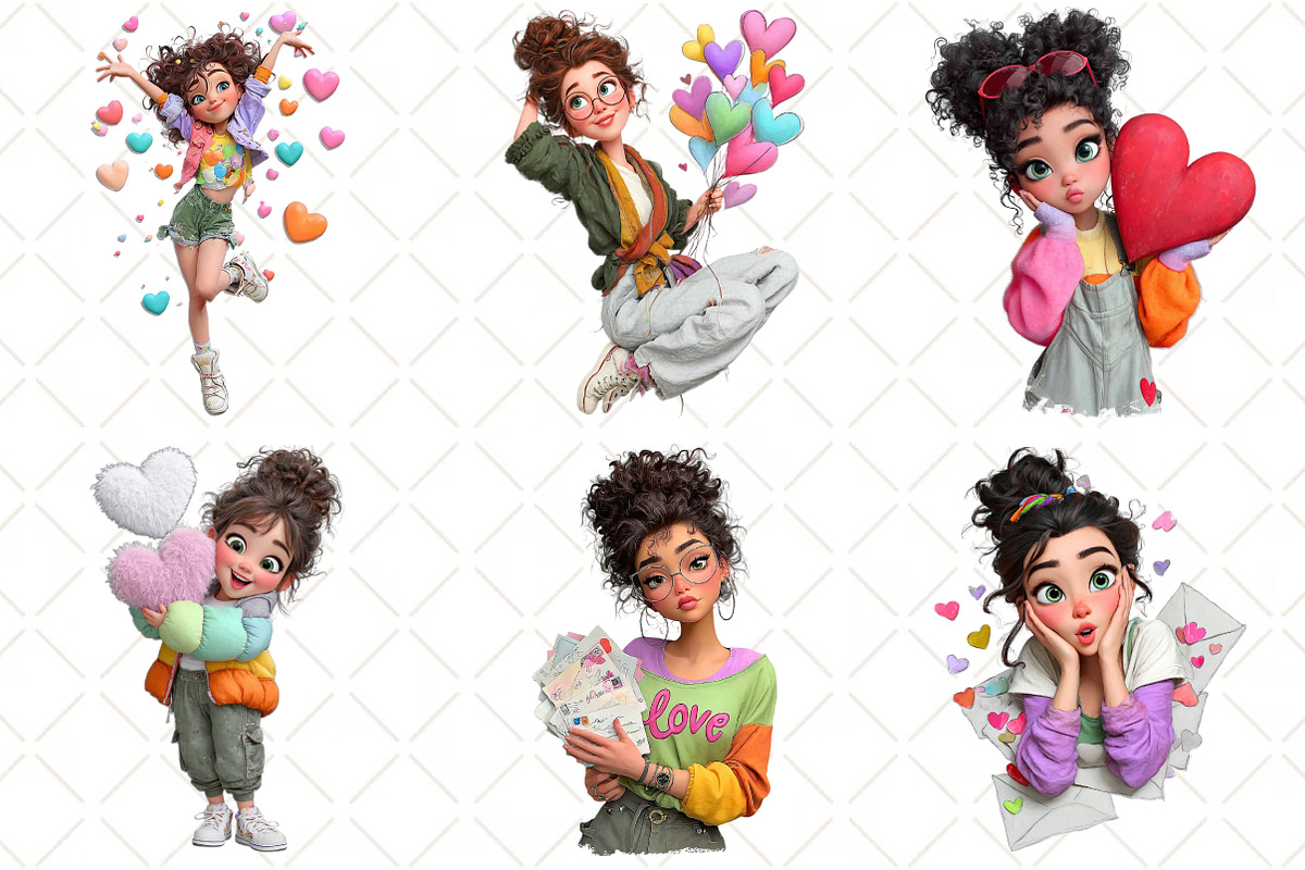 Whimsical Valentine Girl Clipart, an Illustration by Black Bird Studio (Photo 5 of 6)