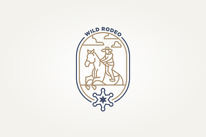 Cowboy Rodeo Line Art Icon Logo