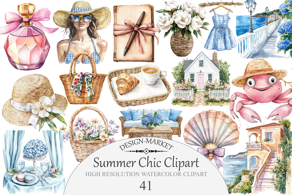 Watercolor Summer Chic Clipart, an Illustration by Design Market (Photo 1 of 5)