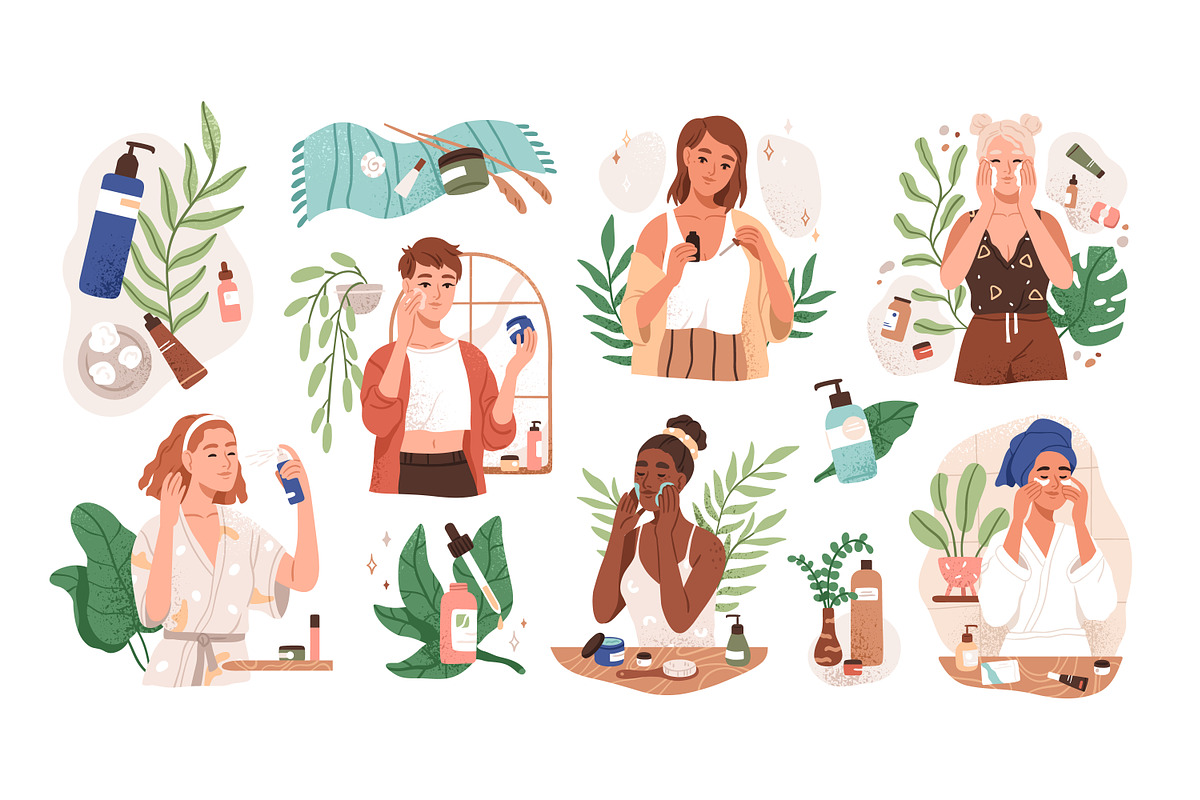 Women doing skin care routine set, a Person Illustration by Good Studio (Photo 1 of 8)