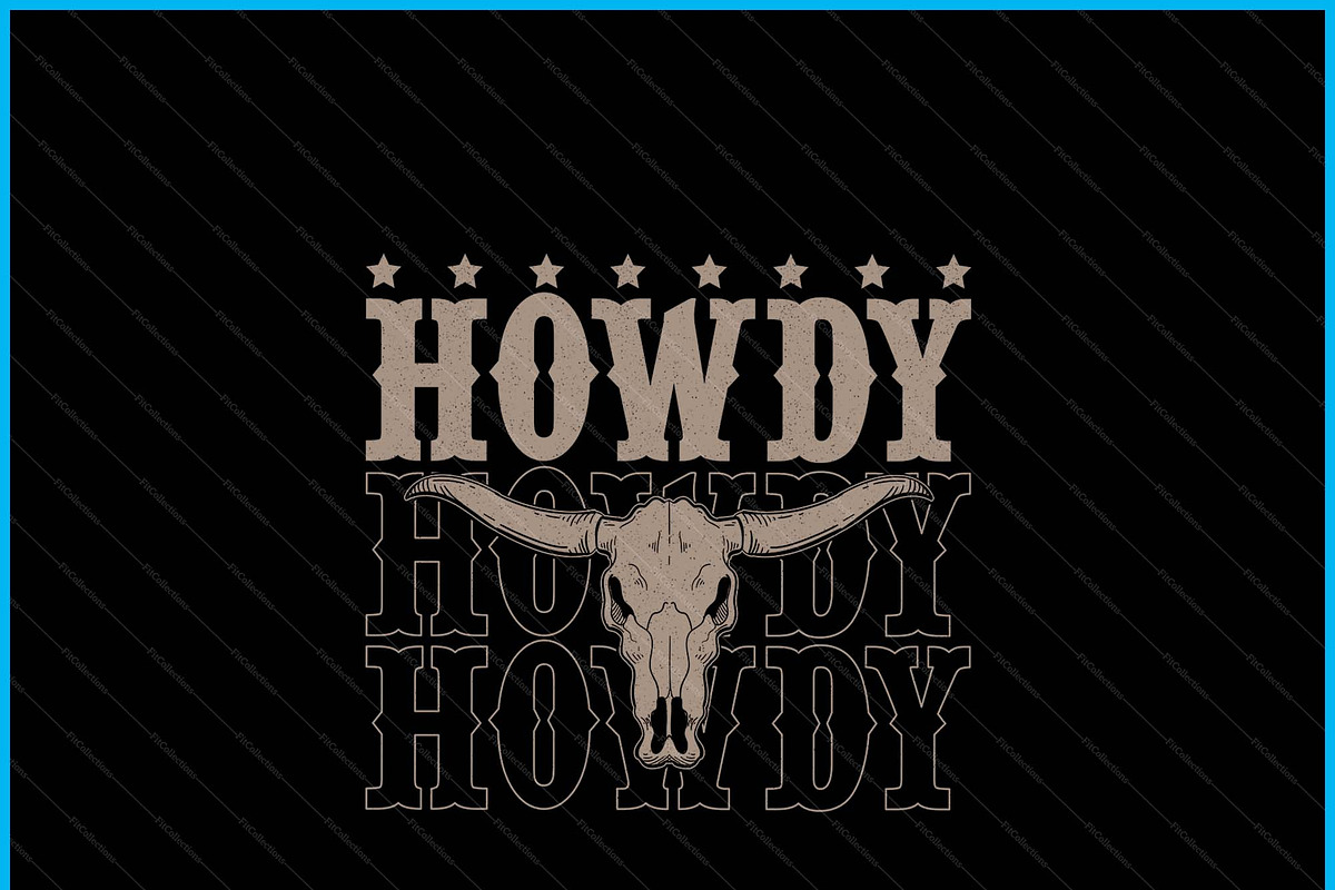 Retro Howdy Cow Bull Skull Cowboy, a Graphic by Creativeusart (Photo 3 of 4)