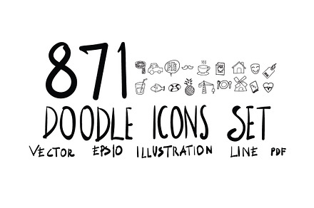 871 Hand Draw doodle icons set
