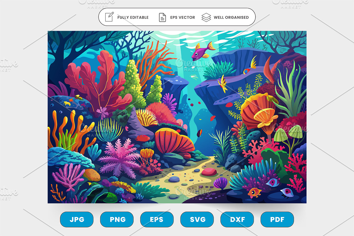 A vibrant coral reef teeming with li, a Graphic by SaroStock