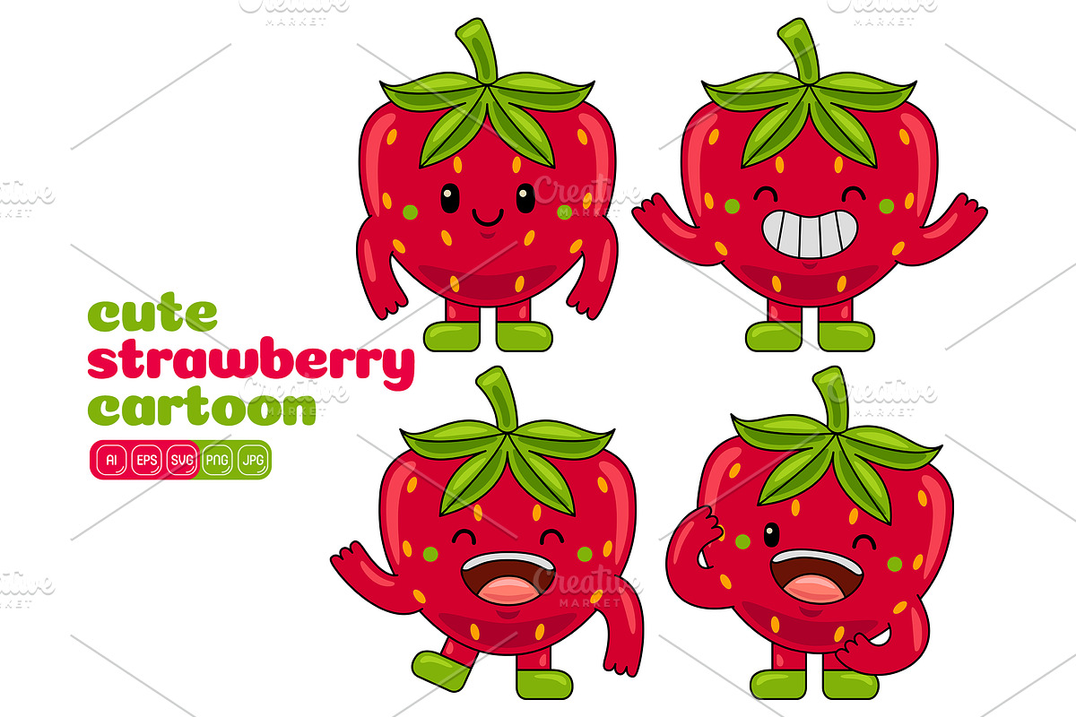 Strawberry Mascot Vector Pack, a Food Illustration by MEDZ (Photo 5 of 5)