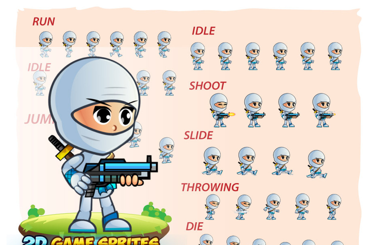 White Girl Ninja 2D Game Character S, an Illustration by DionArtworks (Photo 3 of 3)