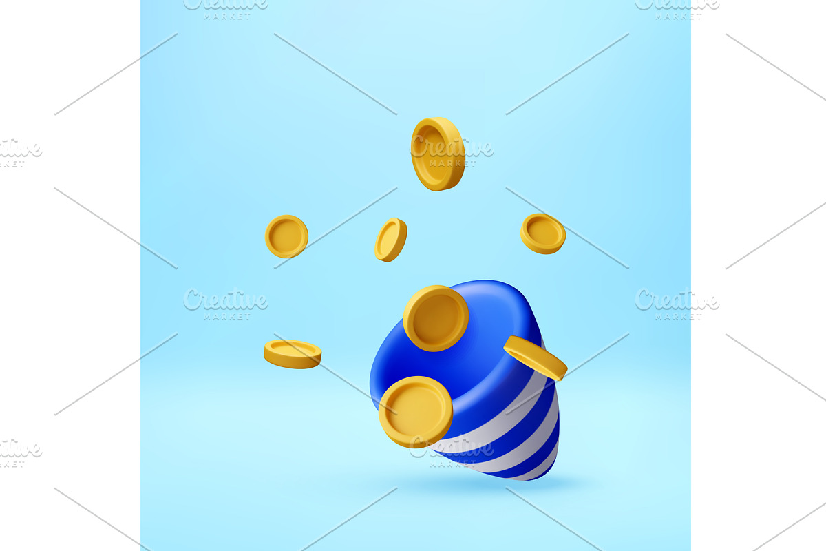 3D Gold coins falling from striped, a Finance Illustration by Abscent