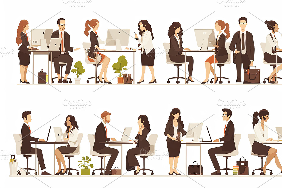 Vector illustration of diverse business teams working in modern office, an Illustration by AS photostudio
