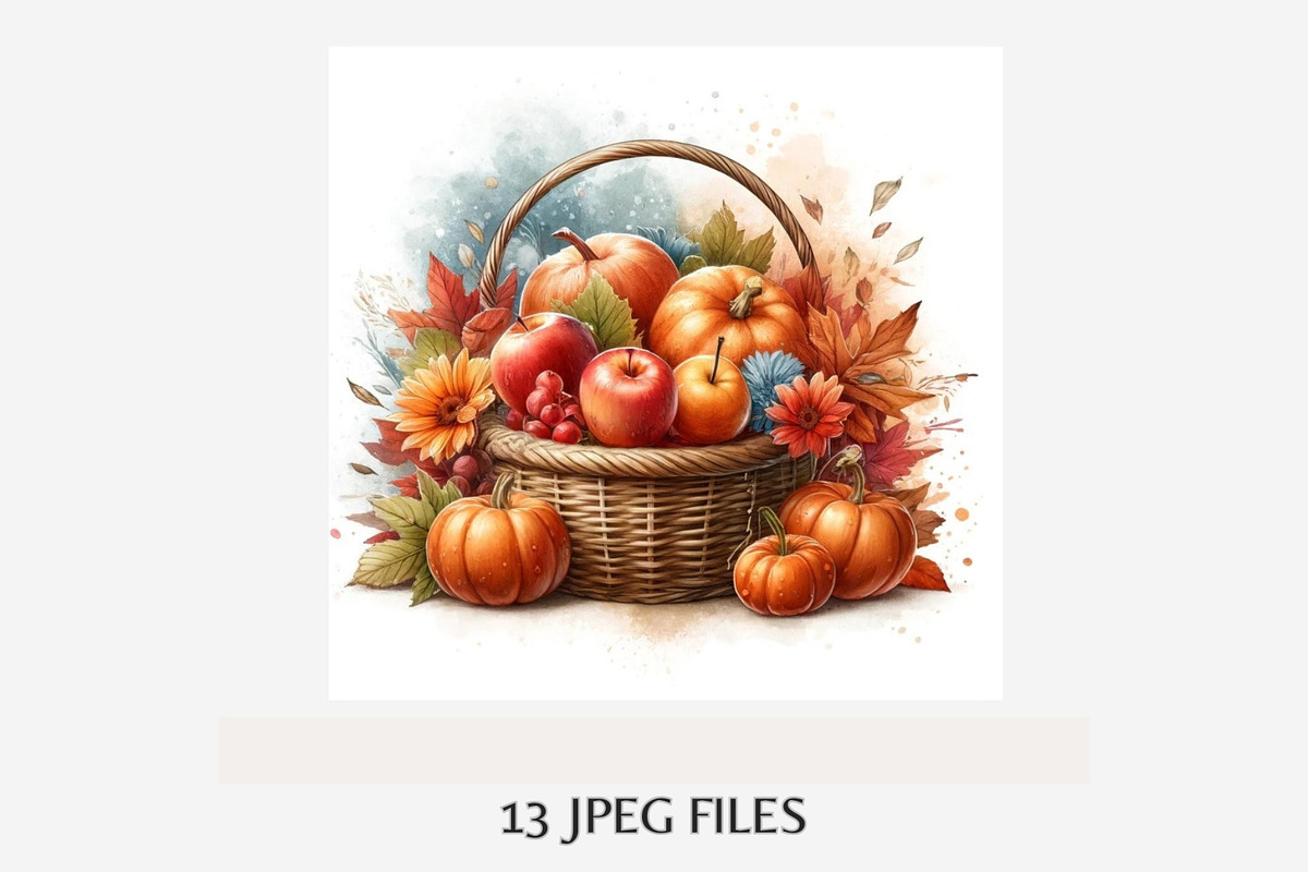 Autumn Basket Clipart Bundle, a Seasonal Illustration by Tanya Kart (Photo 5 of 5)