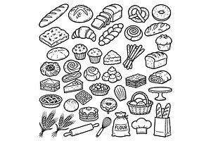French bakery bread doodles, hand