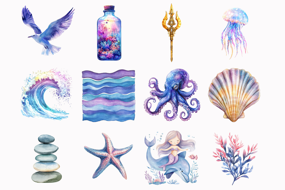 Watercolor Magical Mermaid Clipart, an Illustration by Design Market (Photo 3 of 4)