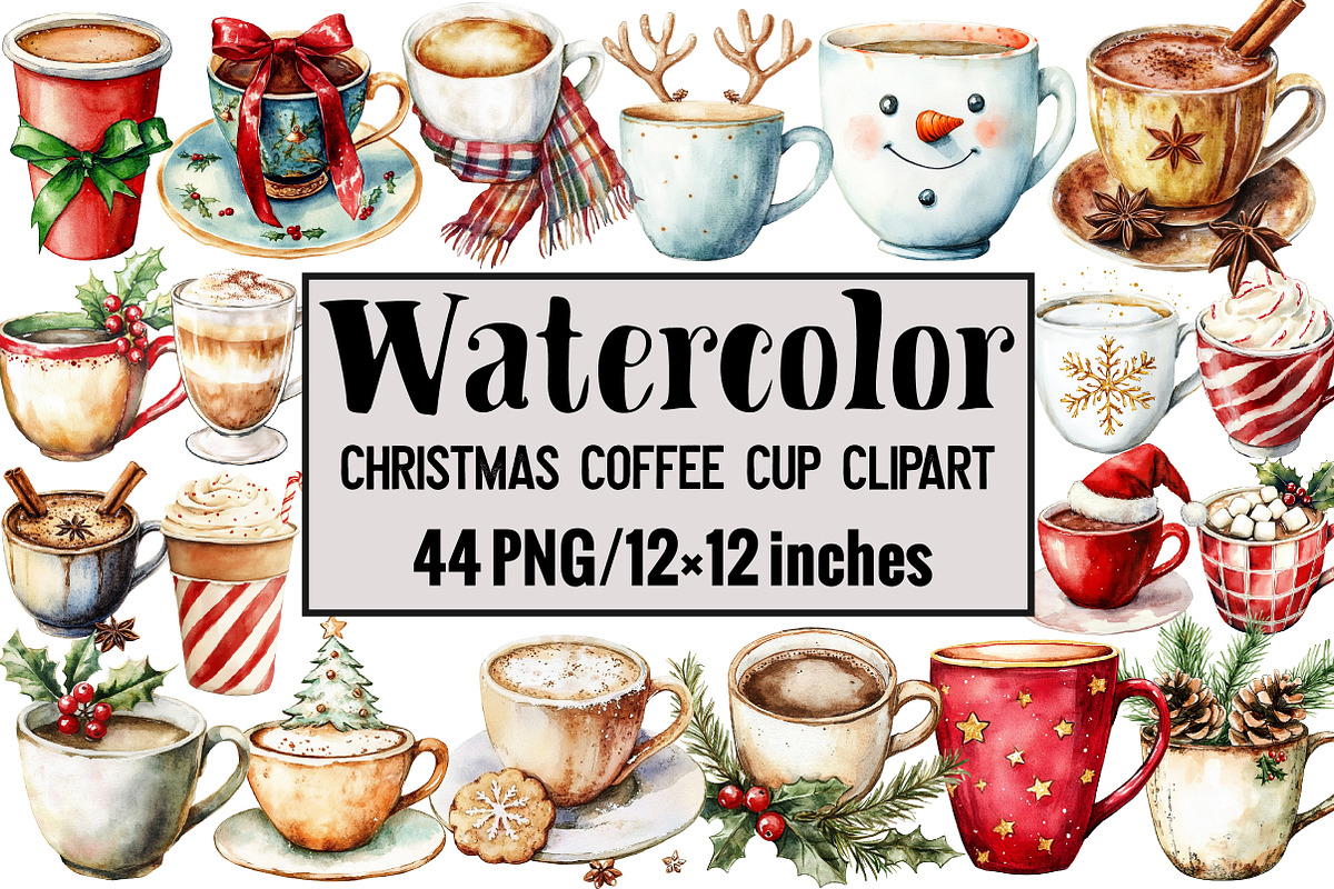 Christmas Coffee Cup Clipart, an Illustration by Design Market (Photo 1 of 3)