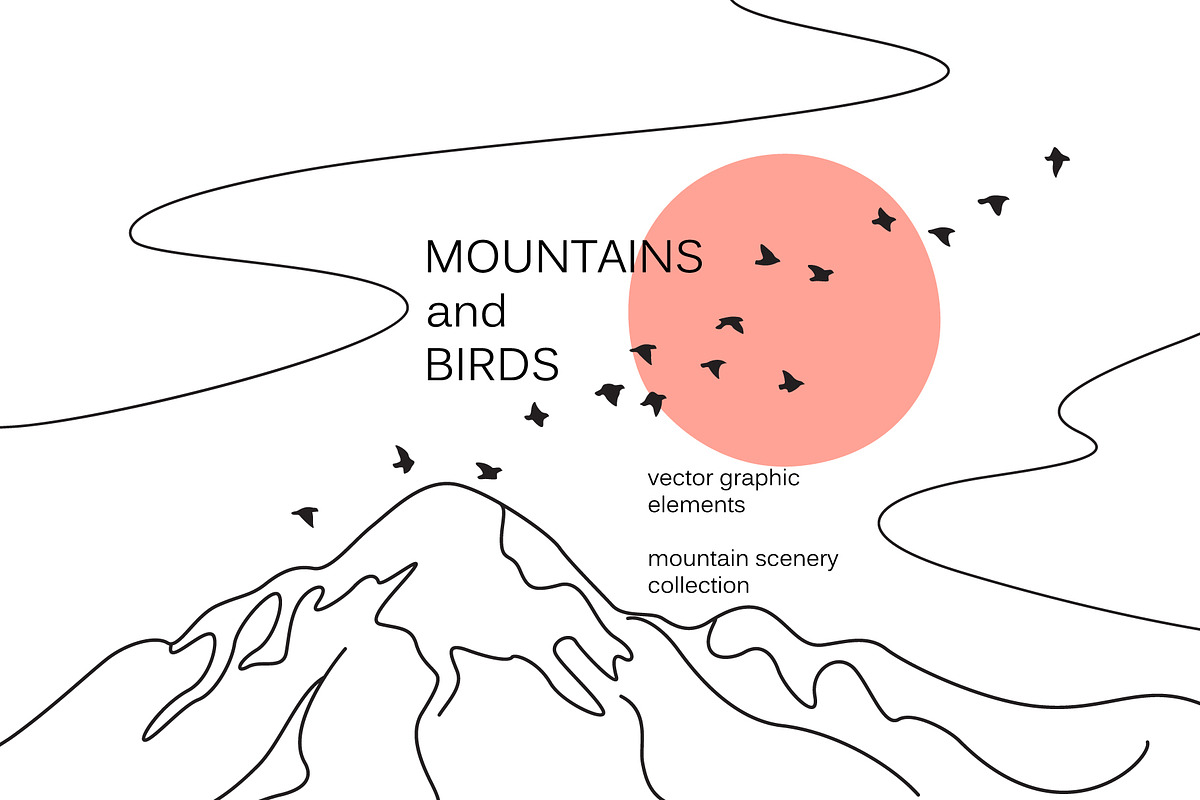 Mountains & Birds, a Decorative Illustration by Valentyna Smordova (Photo 1 of 8)