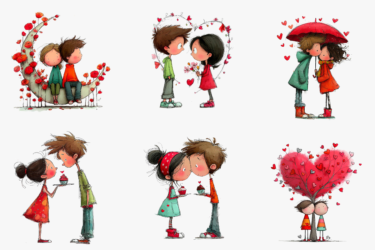 Whimsical Valentine Couple Clipart, an Illustration by CreationArt (Photo 6 of 6)