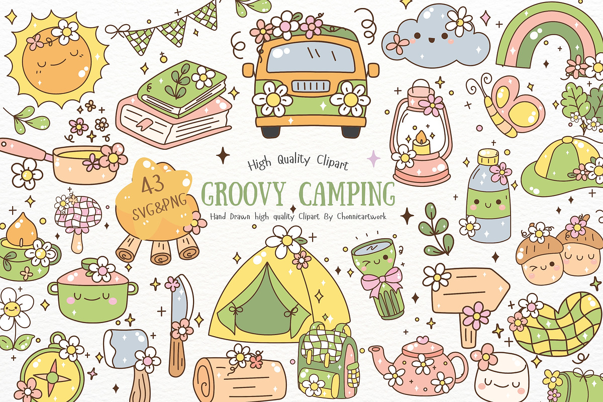 Groovy Camping, Summer SVG PNG, a Seasonal Illustration by Chonnieartwork (Photo 1 of 3)