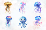 jellyfish, watercolor, cliparts, sea, an Illustration by RobertsArt (Thumbnail 3 of 7)
