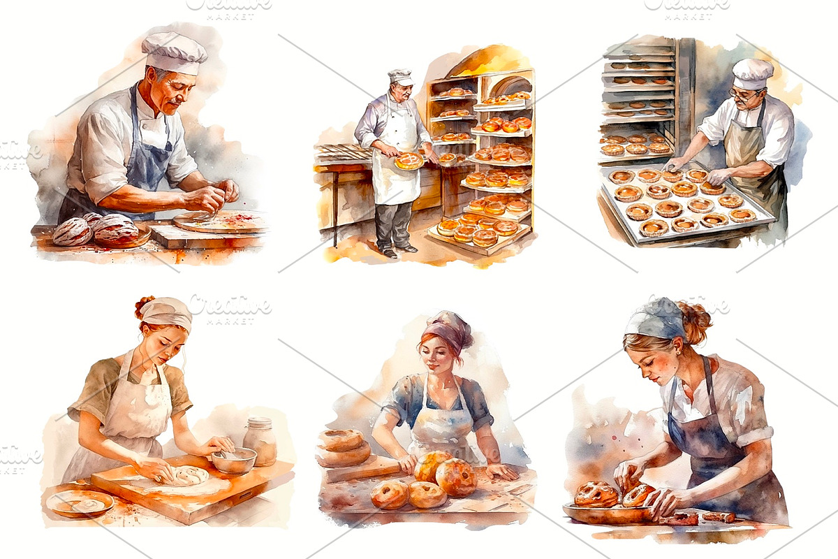Bakery, watercolor clipart., a Person Illustration by AkvarelRiver (Photo 3 of 5)