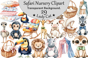 Safari Nursery Watercolor Clipart, an Illustration by CitraGraphics