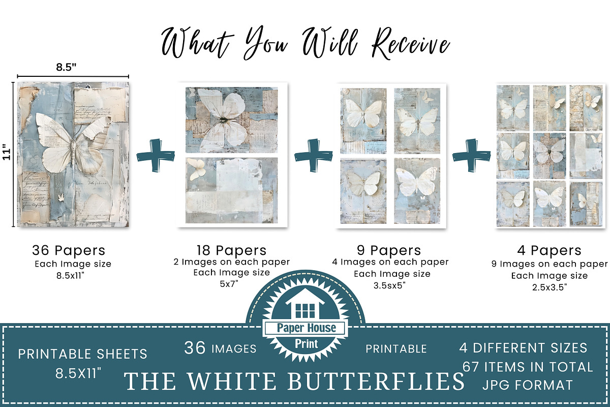 White Butterflies Junk Journal Paper, a Background Graphic by NiiiNArt (Photo 2 of 8)
