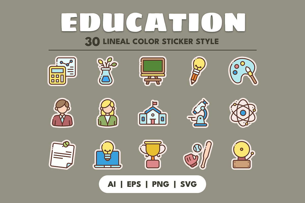 30 EDUCATION LINEAL COLOR STICKER, an Object Graphic by agusrahar (Photo 1 of 4)