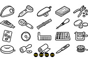 Sewing Tools Hand Drawn Set, an Illustration by designvectx (Thumbnail 2 of 3)