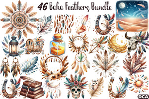Boho Clipart Png Bundle Feathers, an Illustration by DreamCafeArt