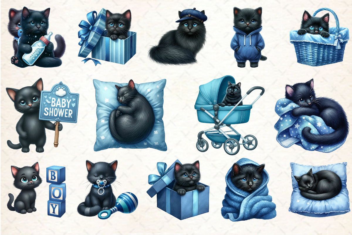 Black Cat Clipart Nursery Baby Boy, an Illustration by Rose Art (Photo 2 of 4)