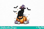 Black Cat Pumpkin Png, an Illustration by Watercolor design (Thumbnail 1 of 3)