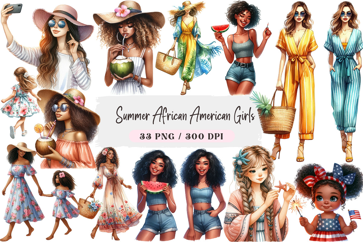 Summer African American Girls, a Seasonal Illustration by DreamArtGraphic (Photo 1 of 4)