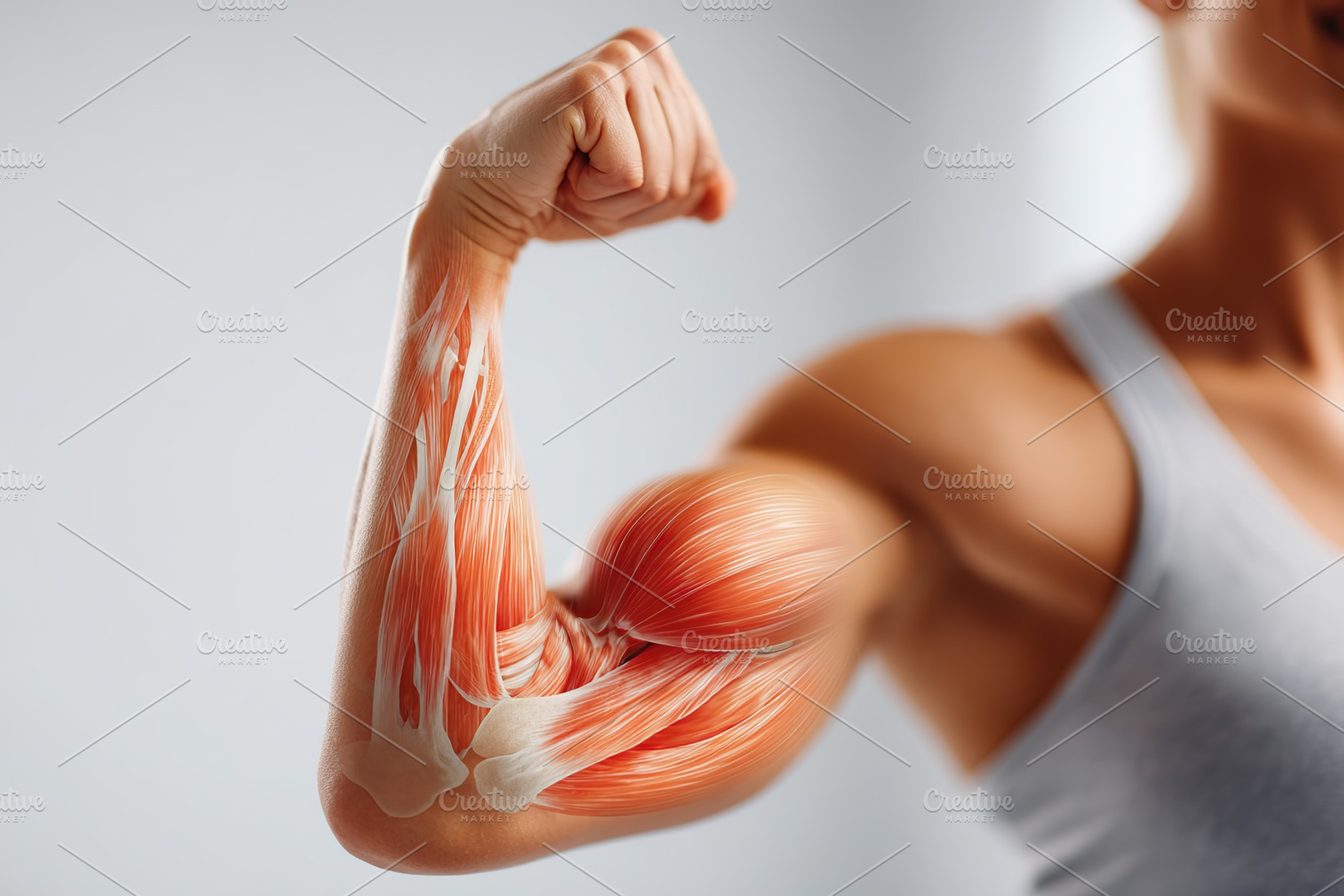 Woman showcasing bicep muscle anatomy in a fitness setting during daylight hour, a Sports & Recreation Photo by AlyaAnd
