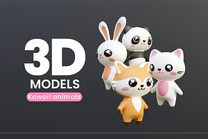 3D Cute Animals In Kawaii Style.