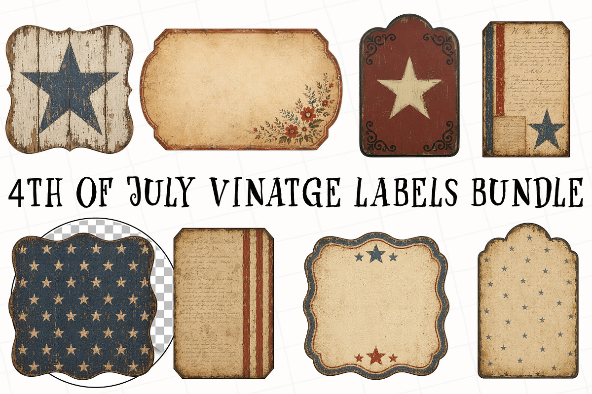 Vintage Patriotic Labels Bundle, a Seasonal Illustration by OK Design (Photo 2 of 3)