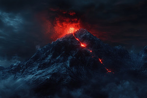 Volcano lights up dark sky, a Photo by Beautiful things