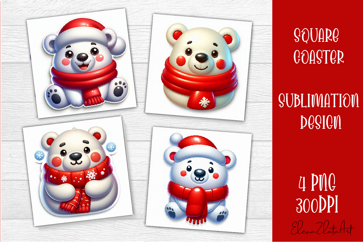 3D Christmas Coaster Sublimation, an Animal Illustration by ElenazlataArt (Photo 6 of 9)