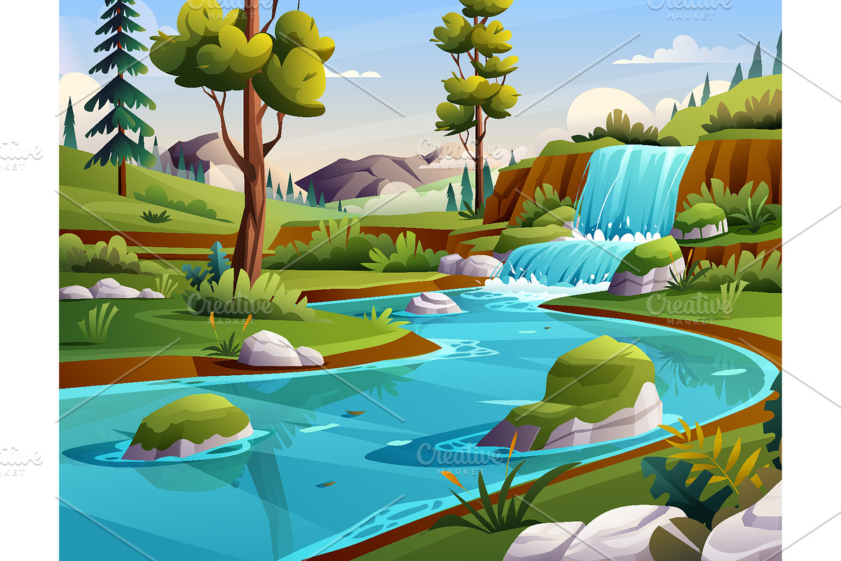Nature River and Waterfall Landscape, an Illustration by YG Studio (Photo 4 of 6)