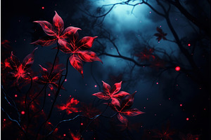 Dramatic Red Leaves Night Foliage