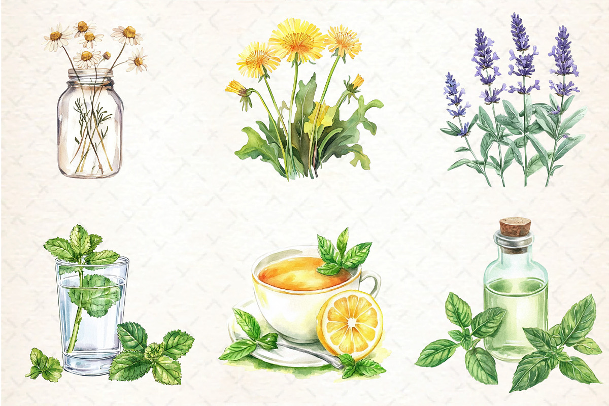 Watercolor Natural Remedies Clipart, an Illustration by DreamCafeArt (Photo 3 of 3)