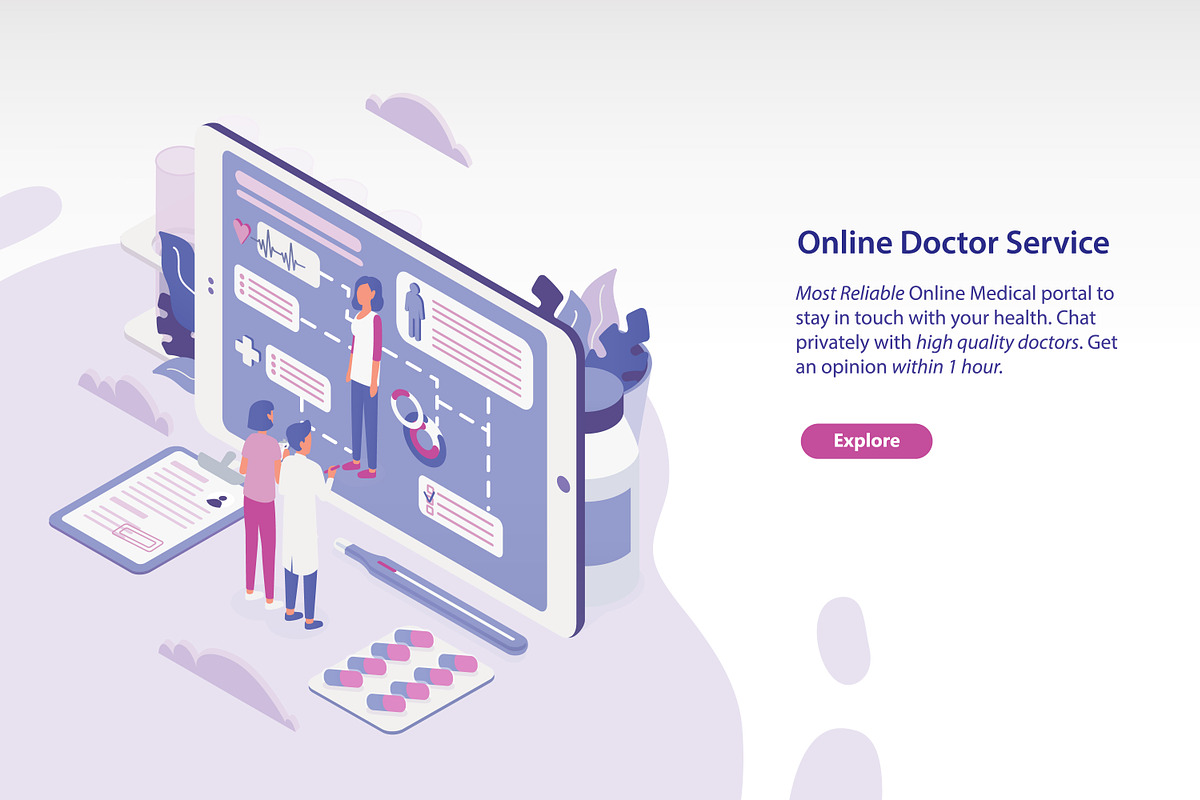 Online doctor concept banner, a Healthcare Illustration by Good Studio (Photo 1 of 4)
