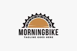 Gear, Chains, And Sunrise Bike Logo