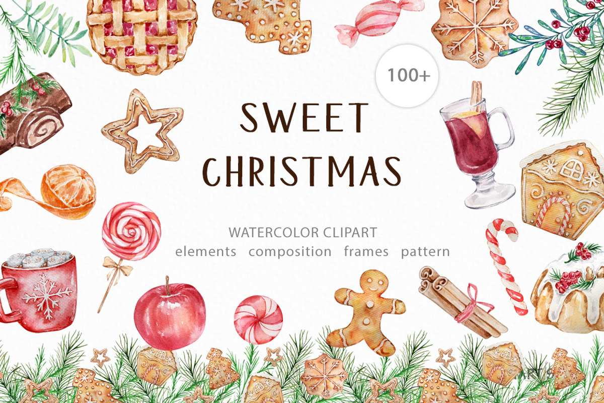 Watercolor Christmas Sweets Clipart, a Food Illustration by SvetaArtStore (Photo 1 of 9)